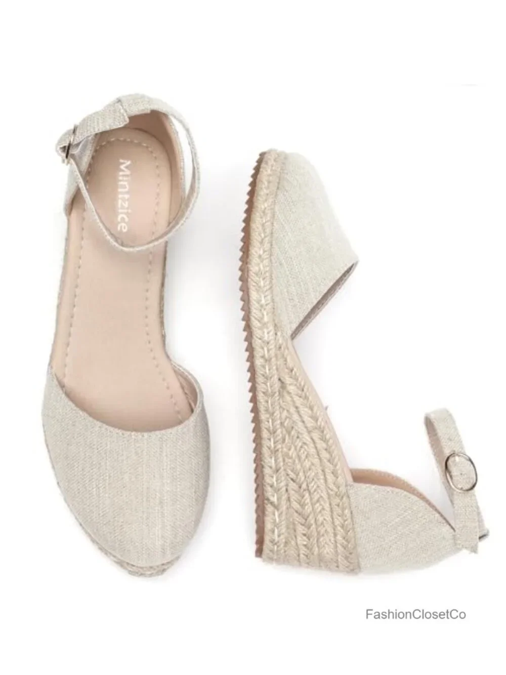 Canvas Espadrille Wedge Sandals with Adjustable Buckle Ankle Strap